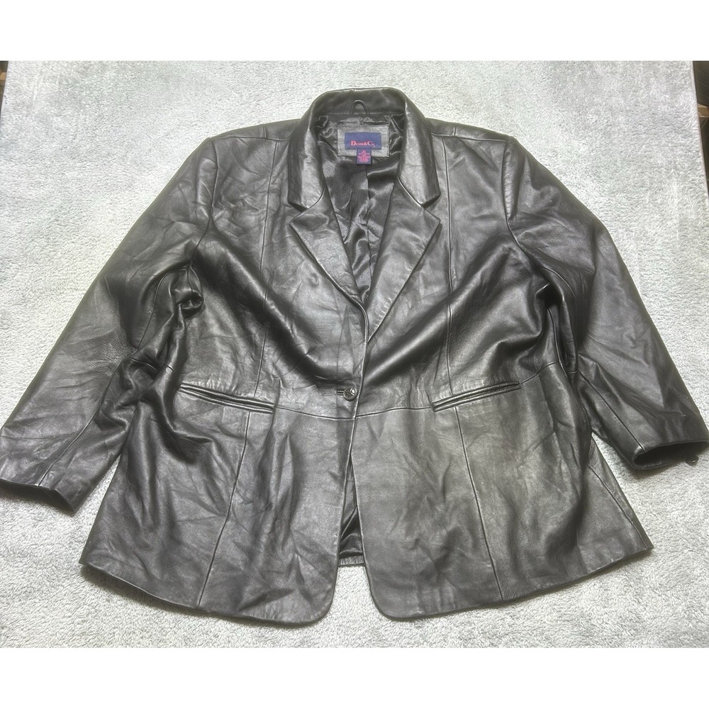 Vintage Denim & Co Jacket Womens 3X Black Leather Coat‎ 1 Button Blazer 90s Y2K